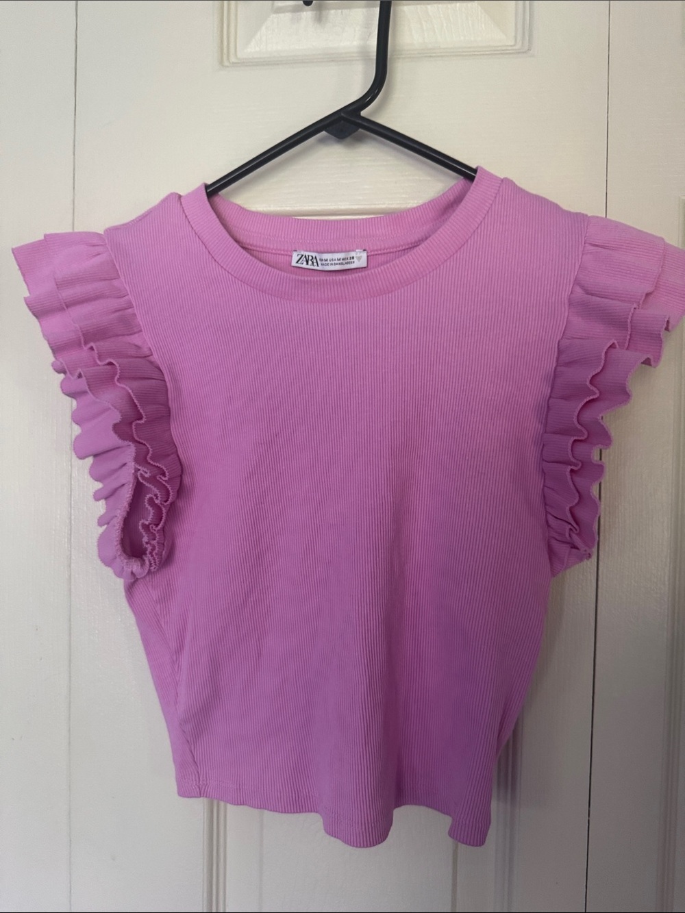 Zara pink cropped ruffle shirt size medium